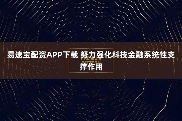 易速宝配资APP下载 努力强化科技金融系统性支撑作用